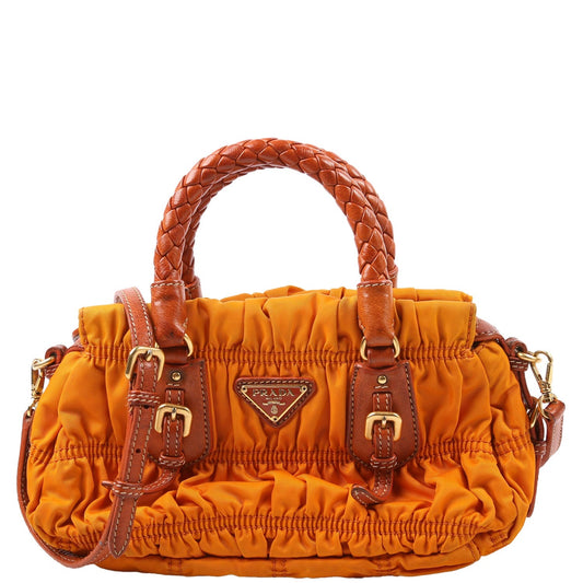 Prada Gaufre Nylon Mini Shopping Satchel Orange Bag