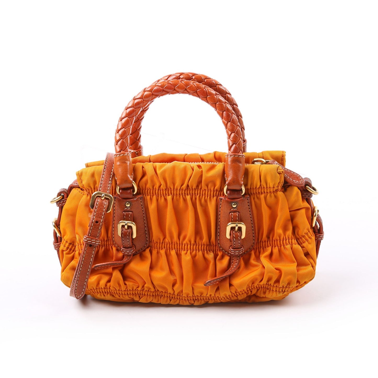 Prada Gaufre Nylon Mini Shopping Satchel Orange Bag