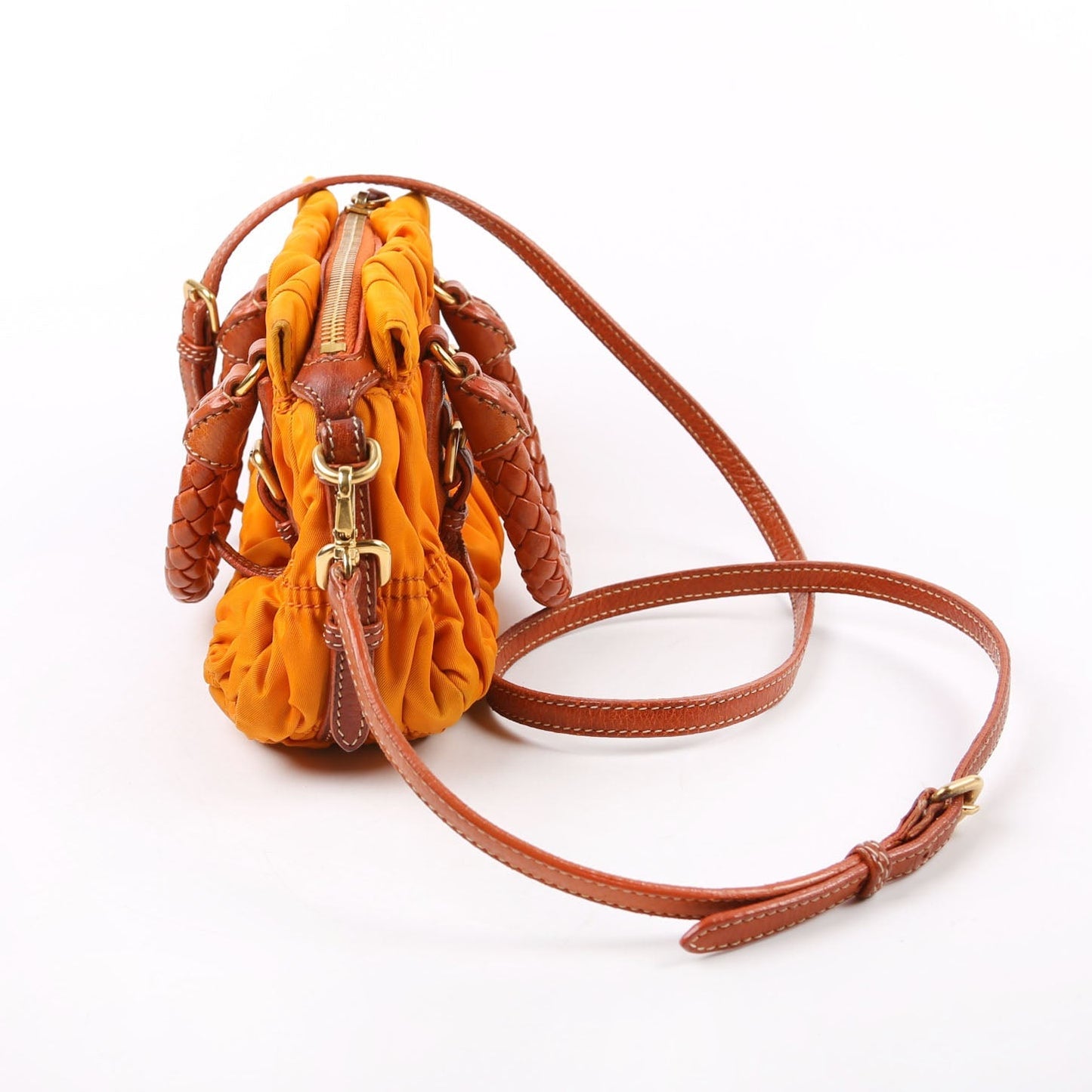 Prada Gaufre Nylon Mini Shopping Satchel Orange Bag