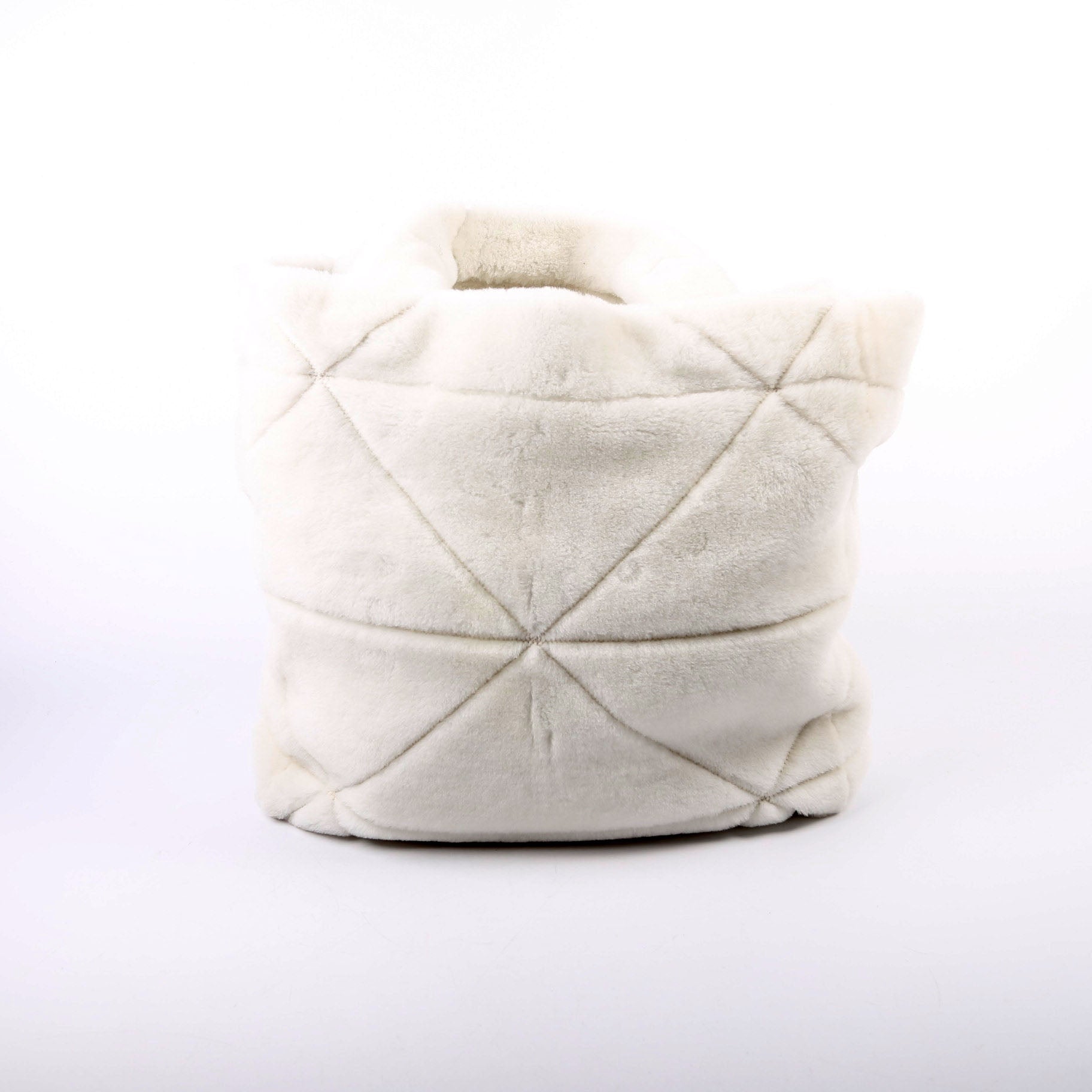 Prada 1BG427 Shearling Triangle Logo Tote White/Black Bag