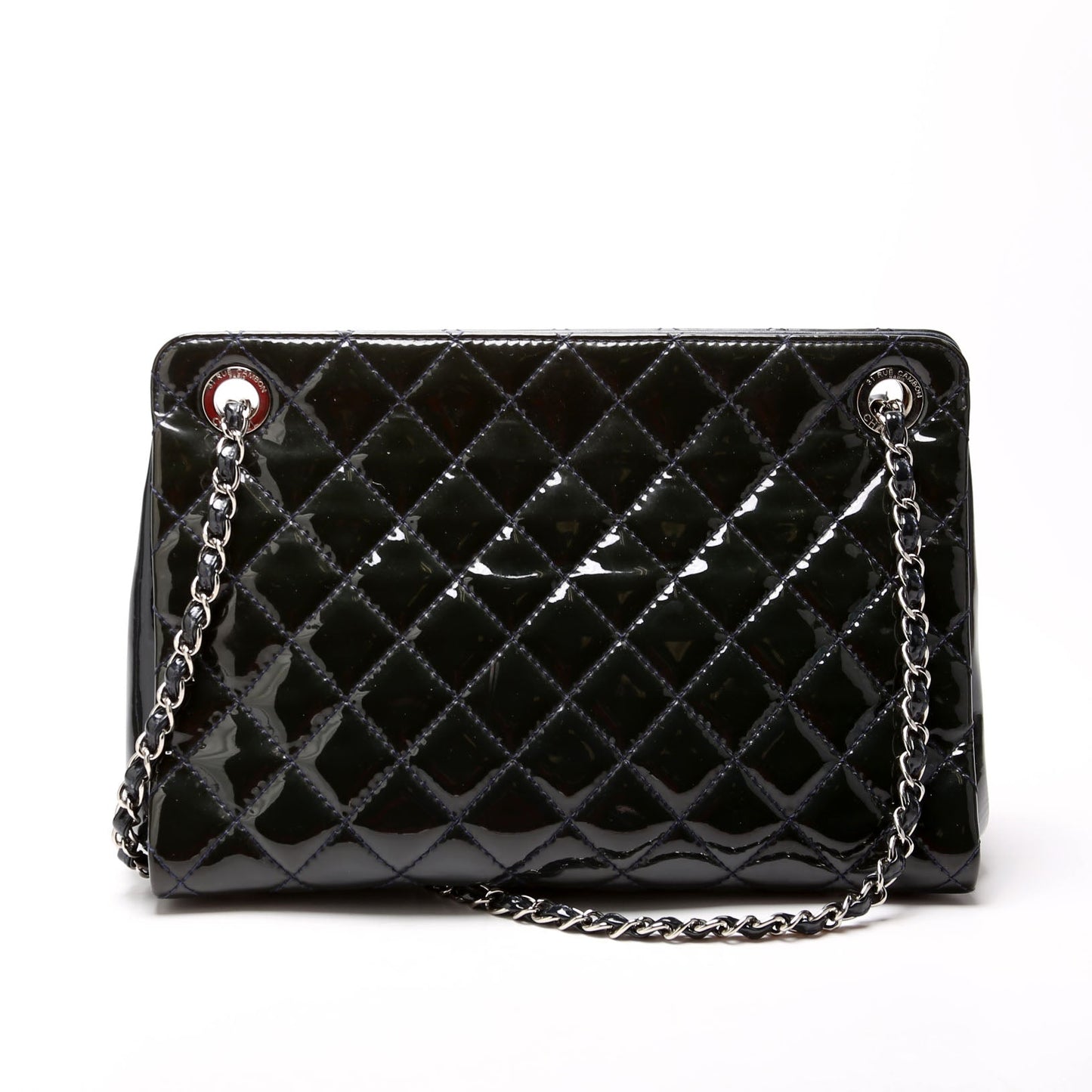 Chanel Petite Timeless CC Tote Quilted Patent 17M Blue Bag