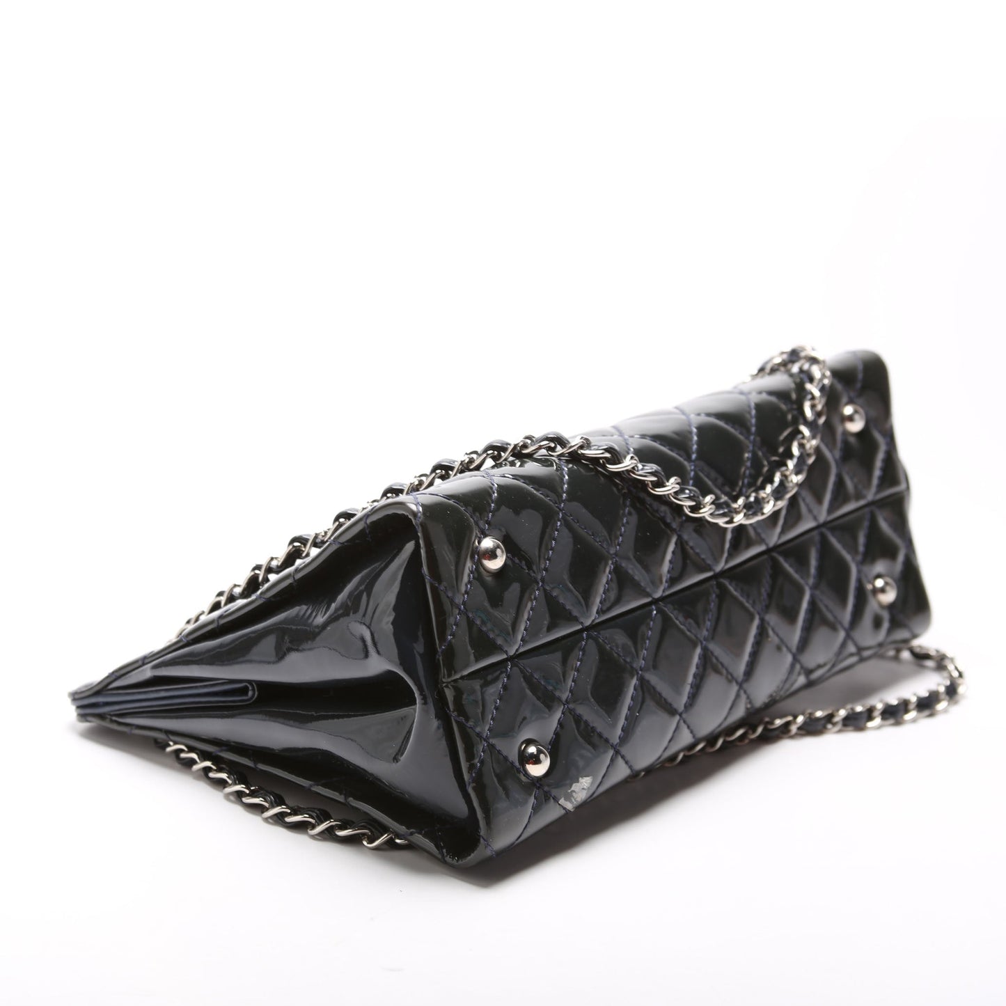 Chanel Petite Timeless CC Tote Quilted Patent 17M Blue Bag