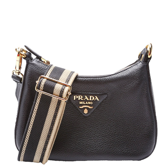 Prada Vitello Daino Soft Leather Crossbody Black Bag
