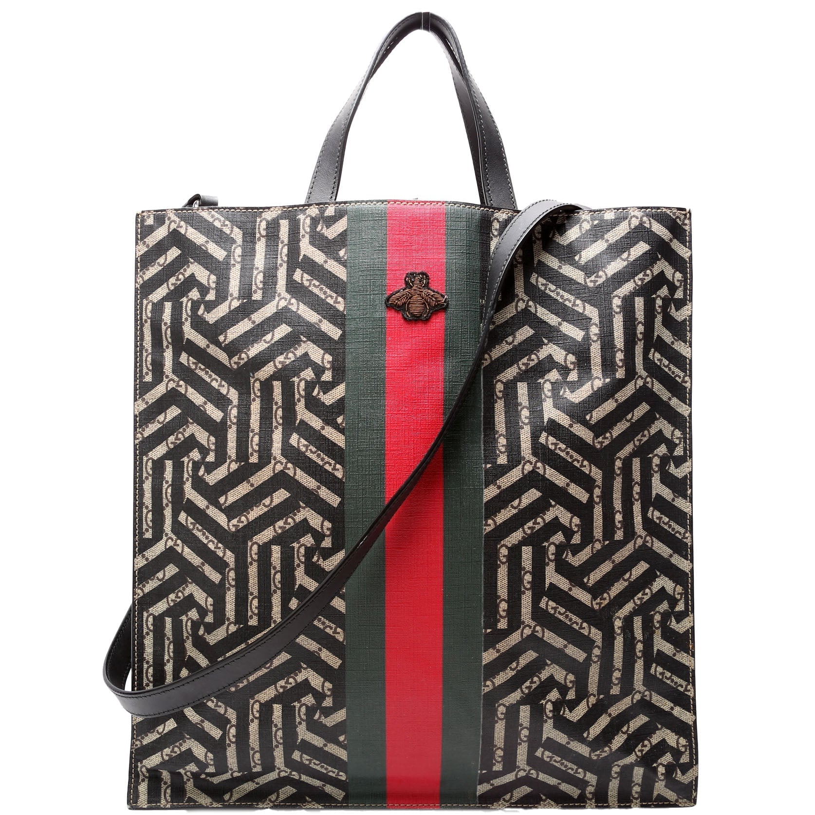 Gucci 450950 Soft GG Supreme Caleido Web Vertical Tote Black/Beige Bag