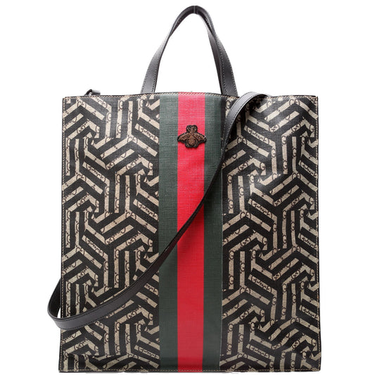 Gucci 450950 Soft GG Supreme Caleido Web Vertical Tote Black/Beige Bag