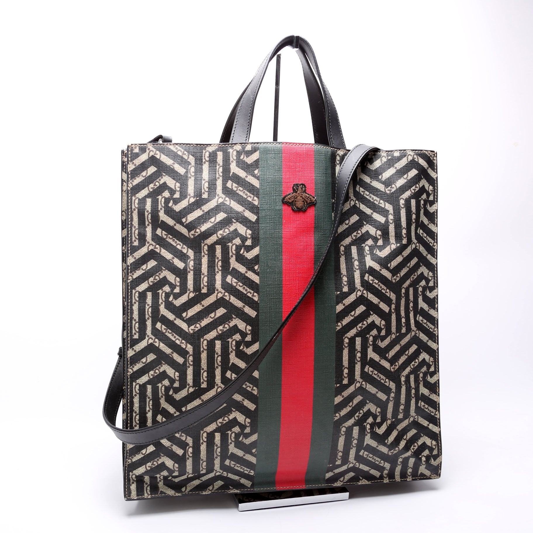 Gucci 450950 Soft GG Supreme Caleido Web Vertical Tote Black/Beige Bag