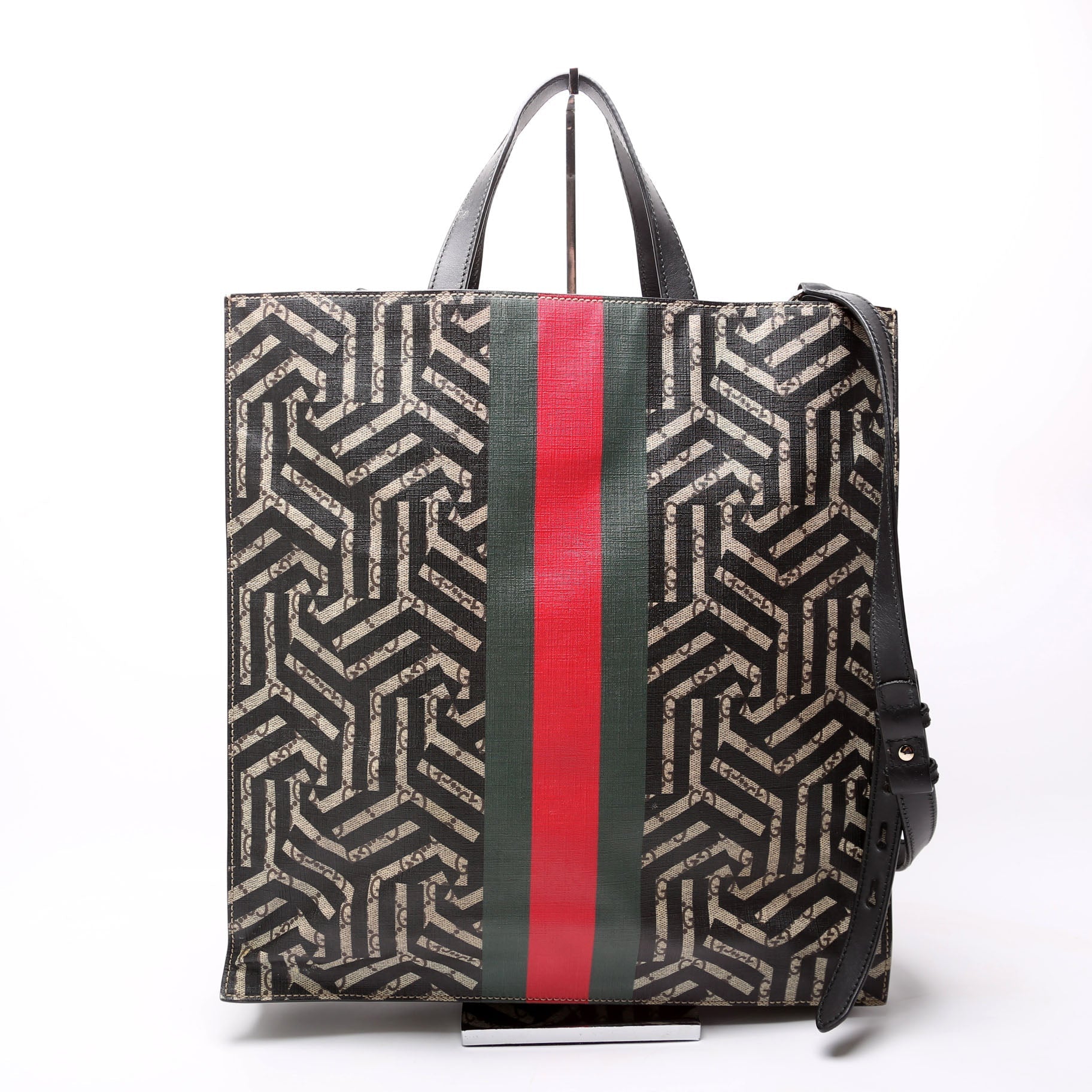 Gucci 450950 Soft GG Supreme Caleido Web Vertical Tote Black/Beige Bag