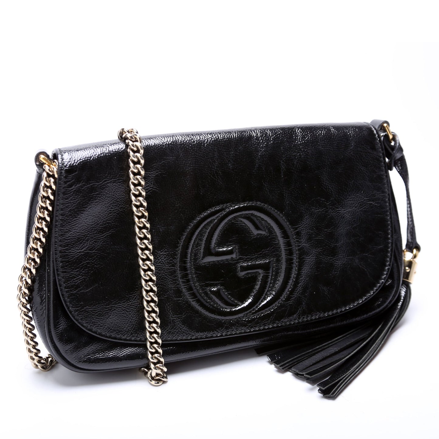 Gucci 336752 Soho Chain Crossbody Medium Patent Black Bag