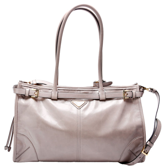 Prada 1BA433 Bonnie Large Calfskin Shoulder Taupe Bag