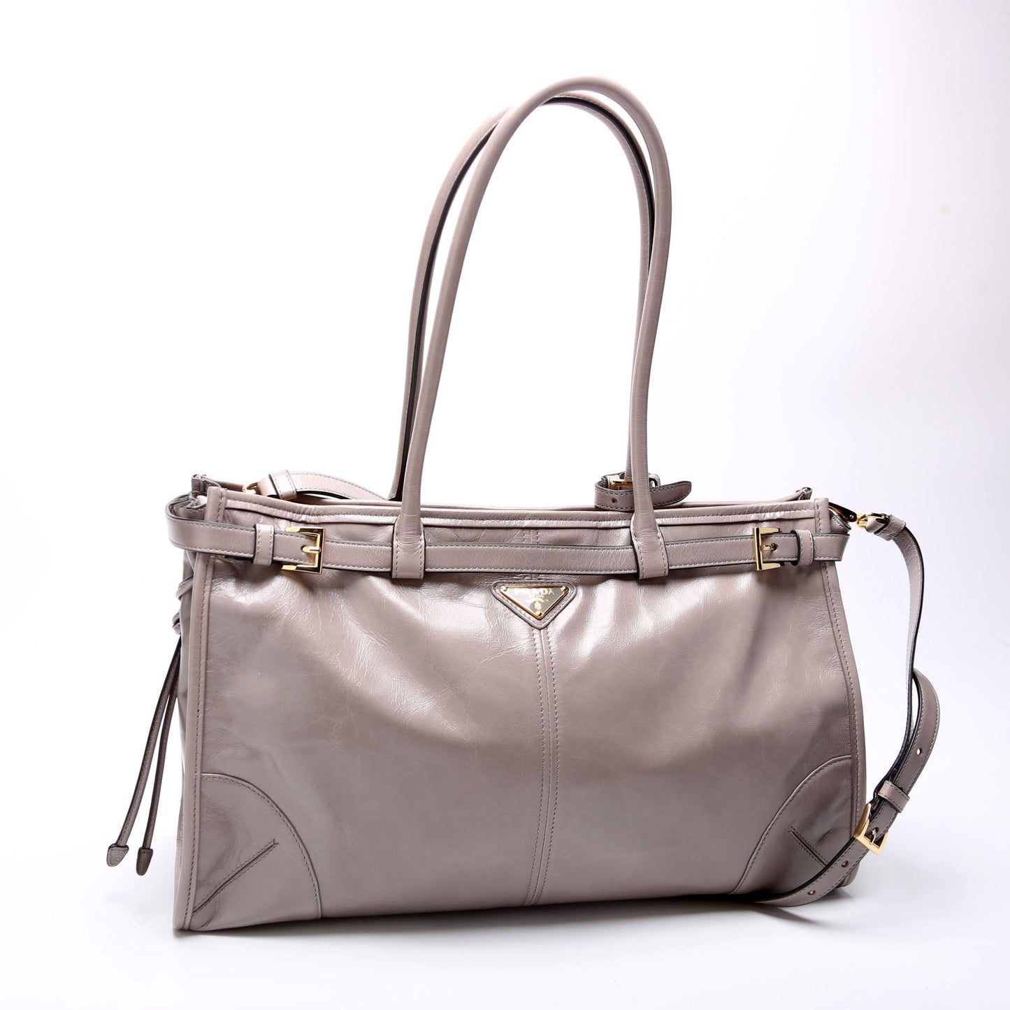 Prada 1BA433 Bonnie Large Calfskin Shoulder Taupe Bag