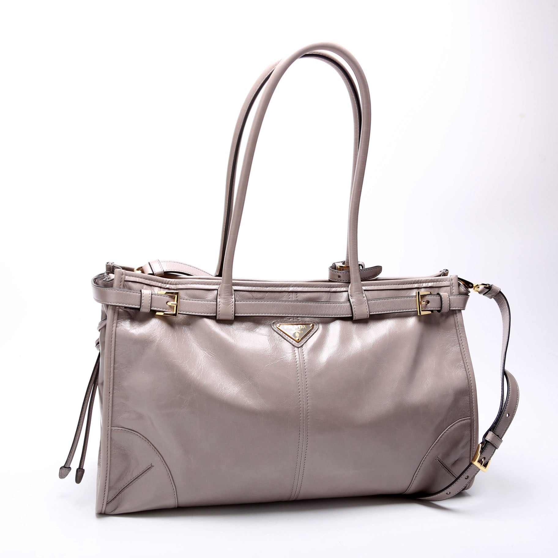 Prada 1BA433 Bonnie Large Calfskin Shoulder Taupe Bag
