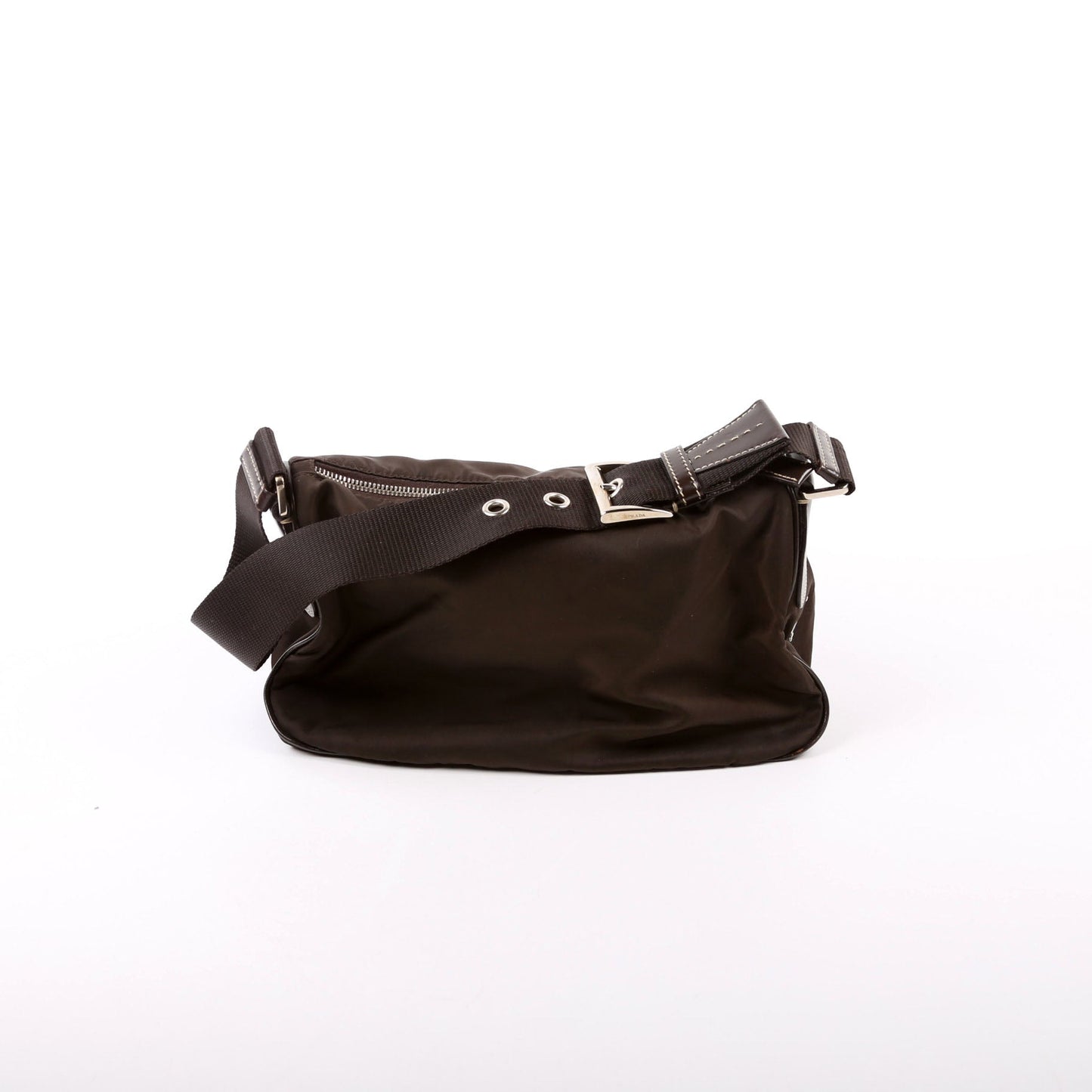 Prada Nylon Double Pocket Shoulder Brown Bag