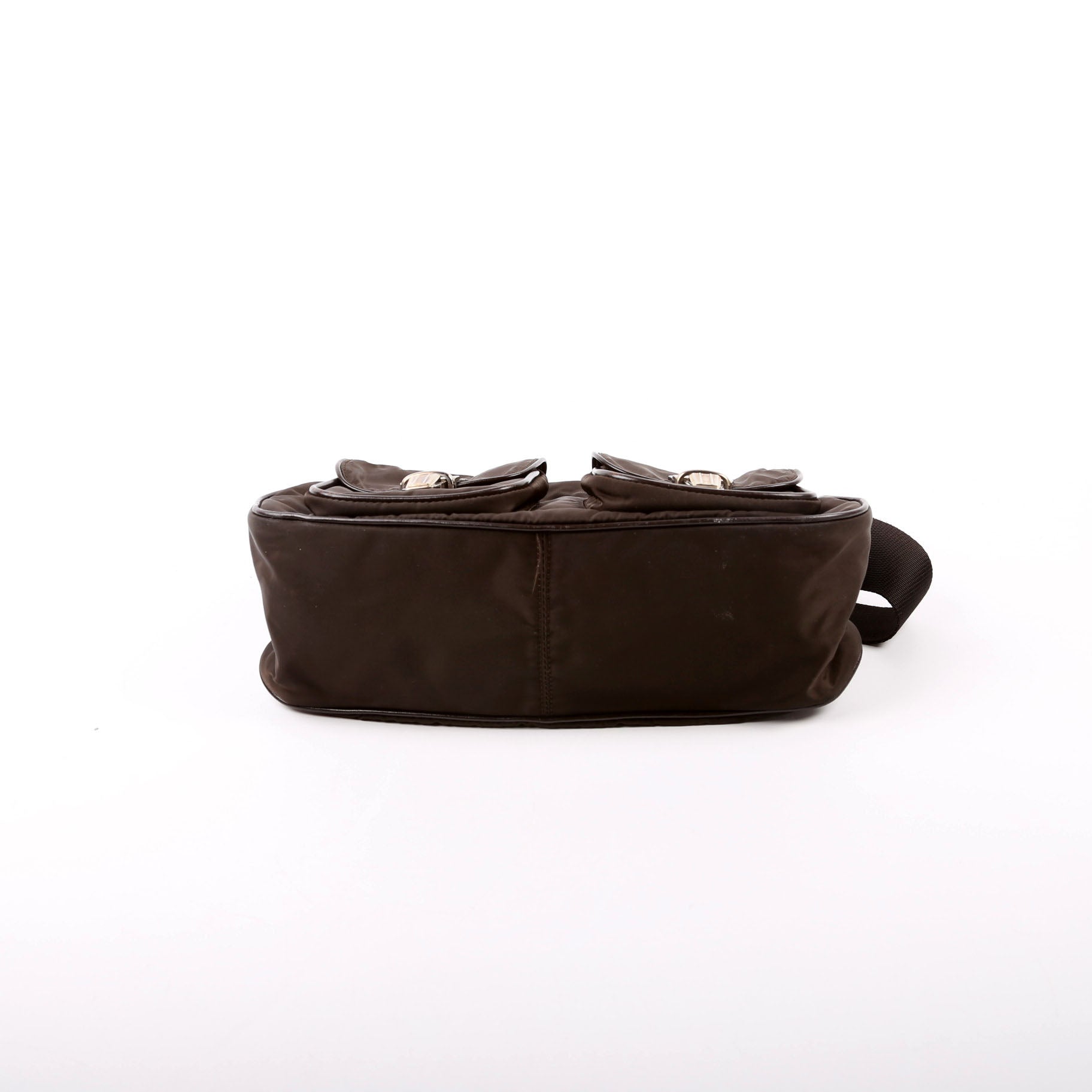 Prada Nylon Double Pocket Shoulder Brown Bag