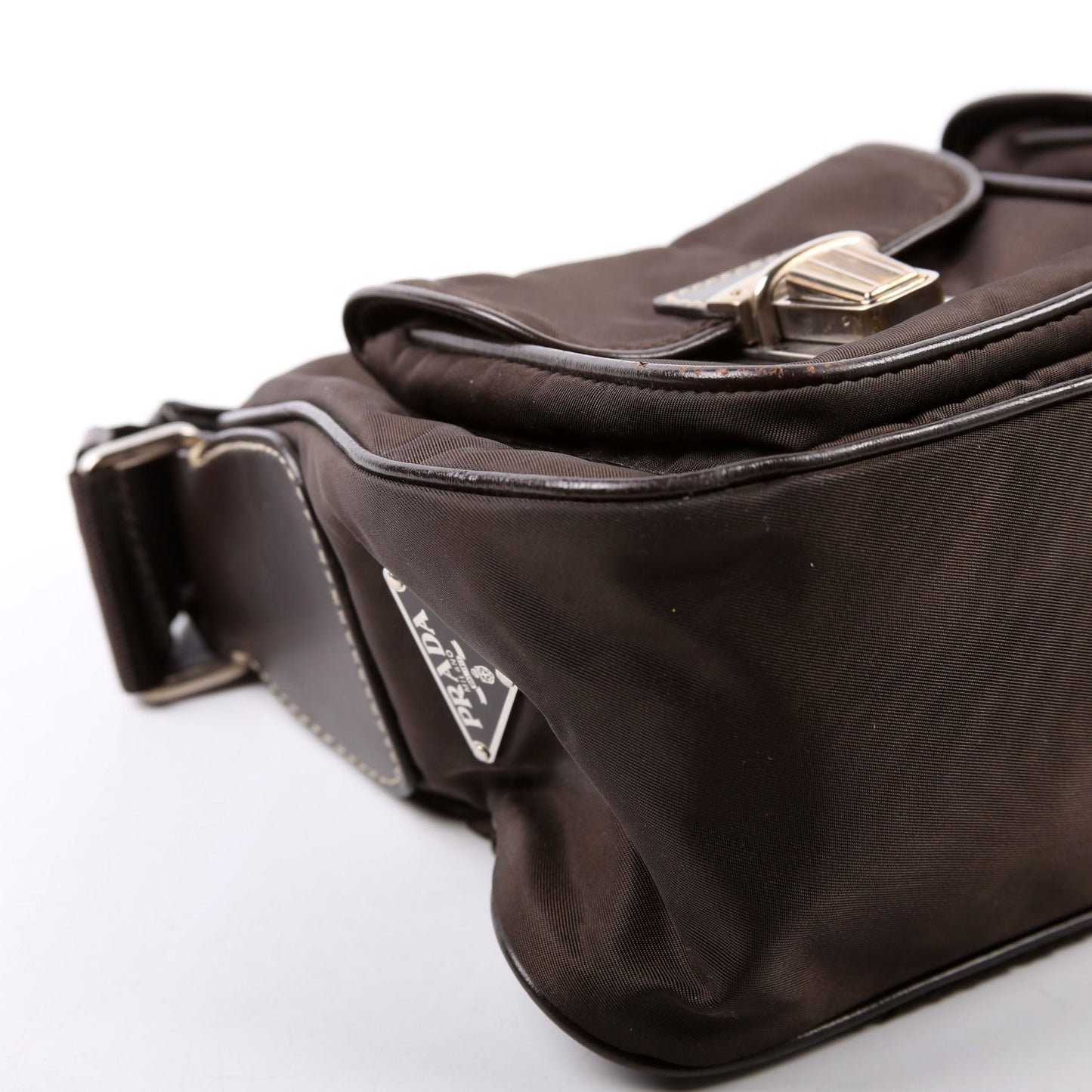 Prada Nylon Double Pocket Shoulder Brown Bag