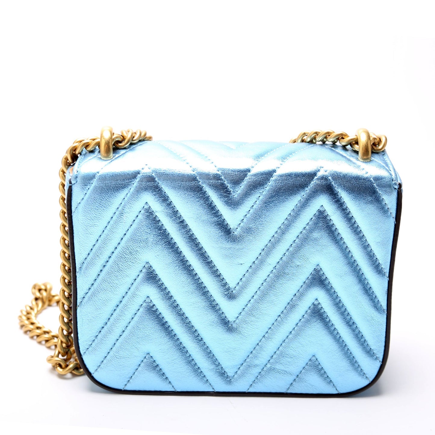 Gucci 432581 Broadway Metalic Matelasse Shoulder Blue Bag