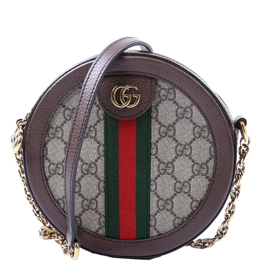 Gucci 550618 Ophidia GG Supreme Round Small Crossbody Brown Bag
