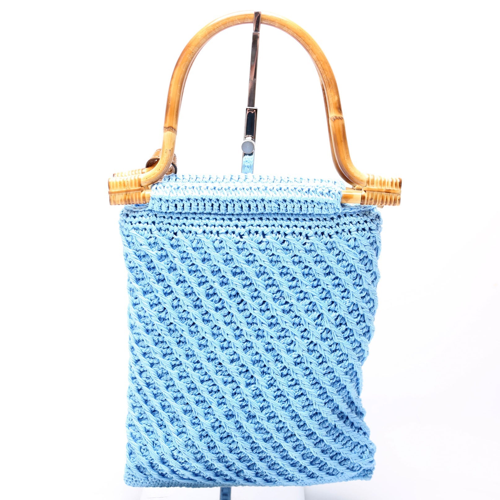 Prada Crochet Mini Bamboo Top Handle Blue Bag