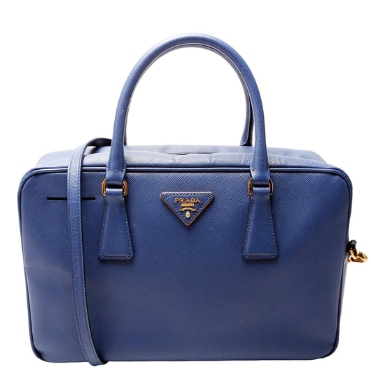 Prada Saffiano Lux Bauletto Blue Bag