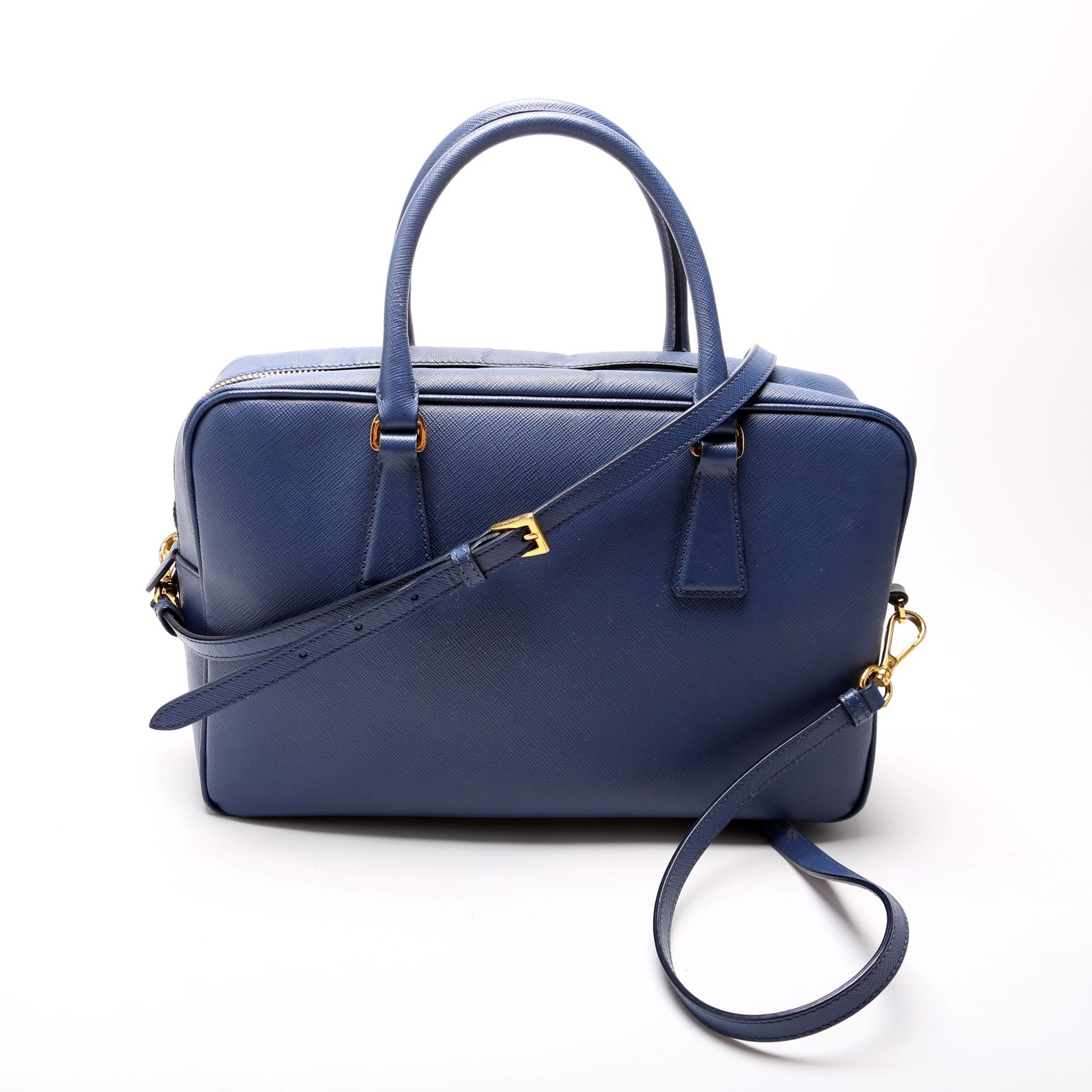 Prada Saffiano Lux Bauletto Blue Bag