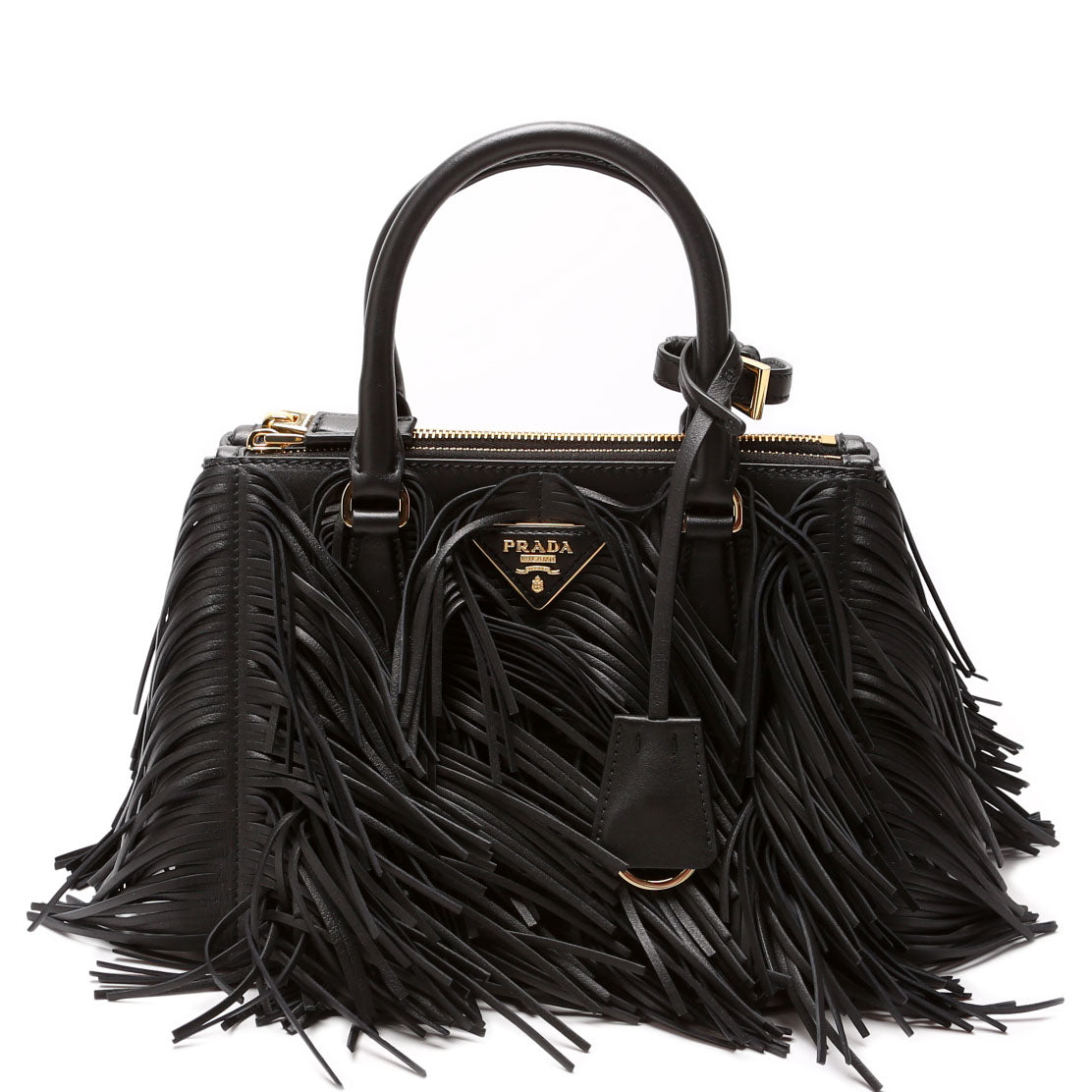 Prada Leather Fringe Galleria Small Black Bag