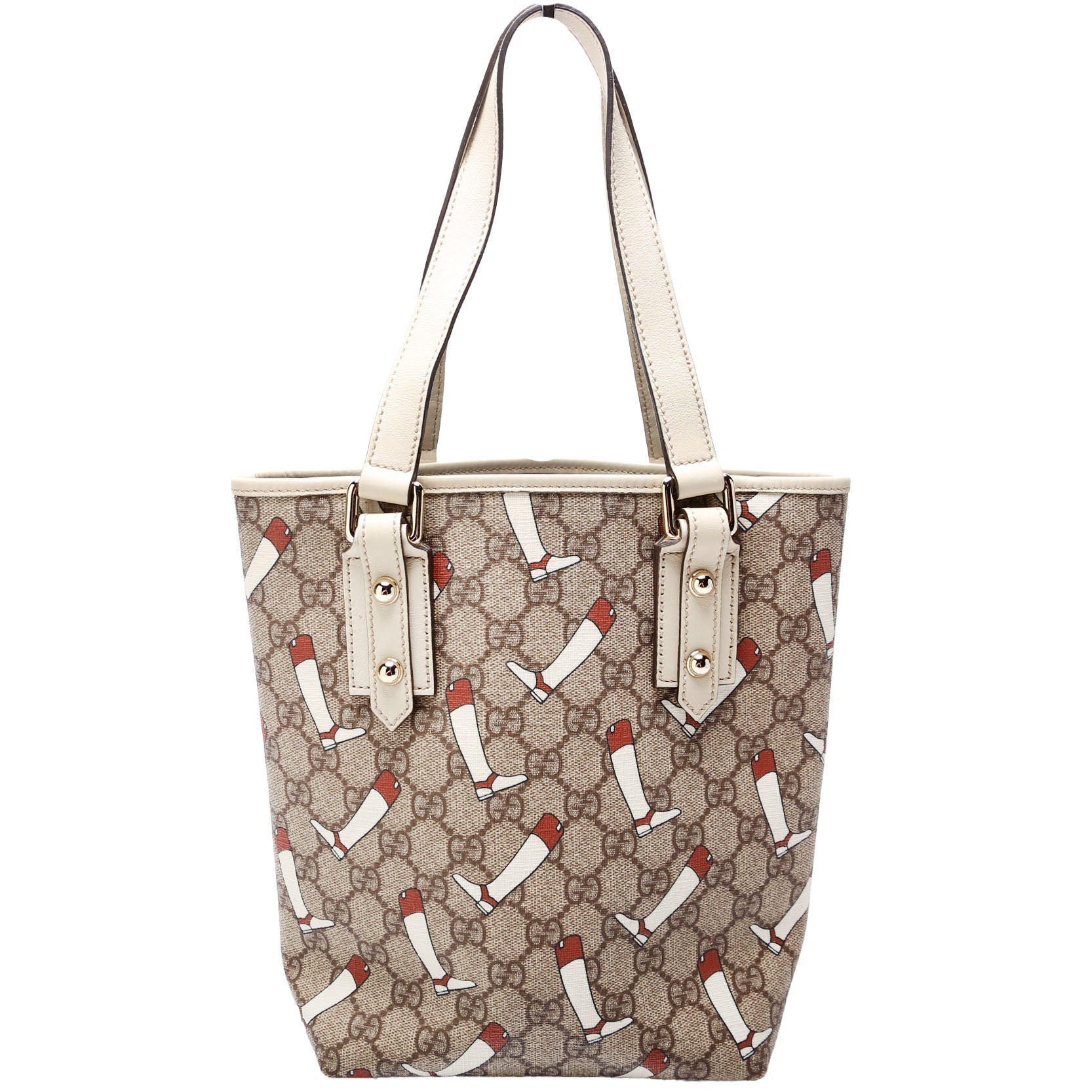Gucci 257250 GG Supreme Boot Small Tote Cream Bag