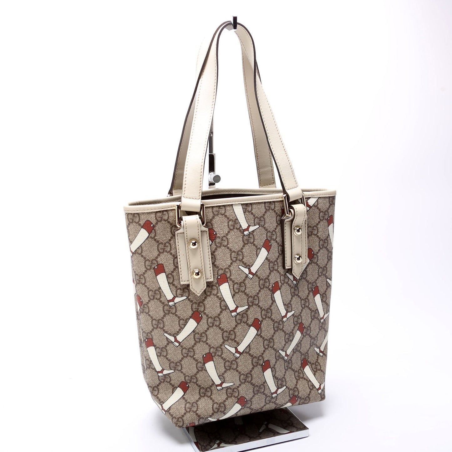 Gucci 257250 GG Supreme Boot Small Tote Cream Bag