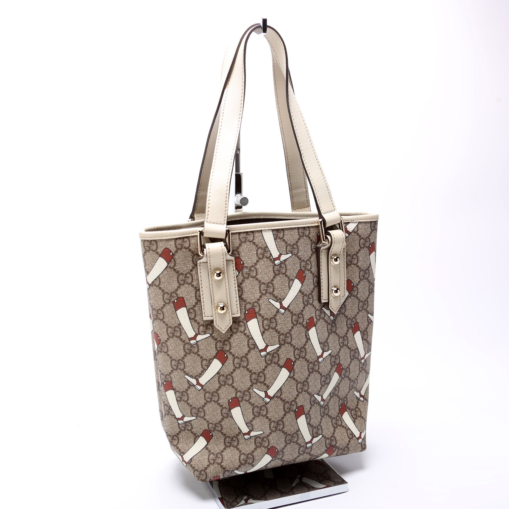 Gucci 257250 GG Supreme Boot Small Tote Cream Bag