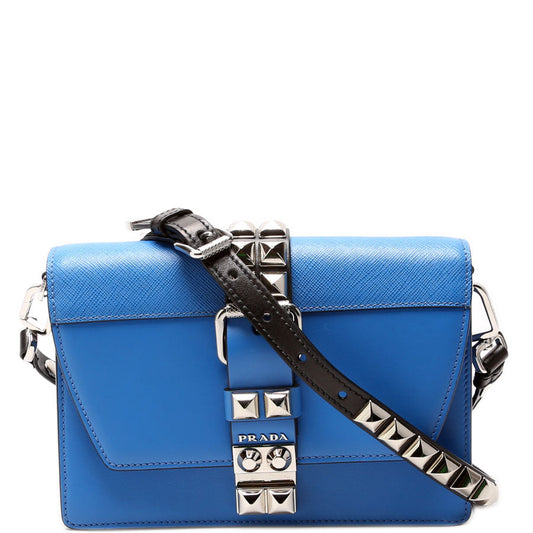 Prada City Studded Crossbody Calfskin Blue Bag