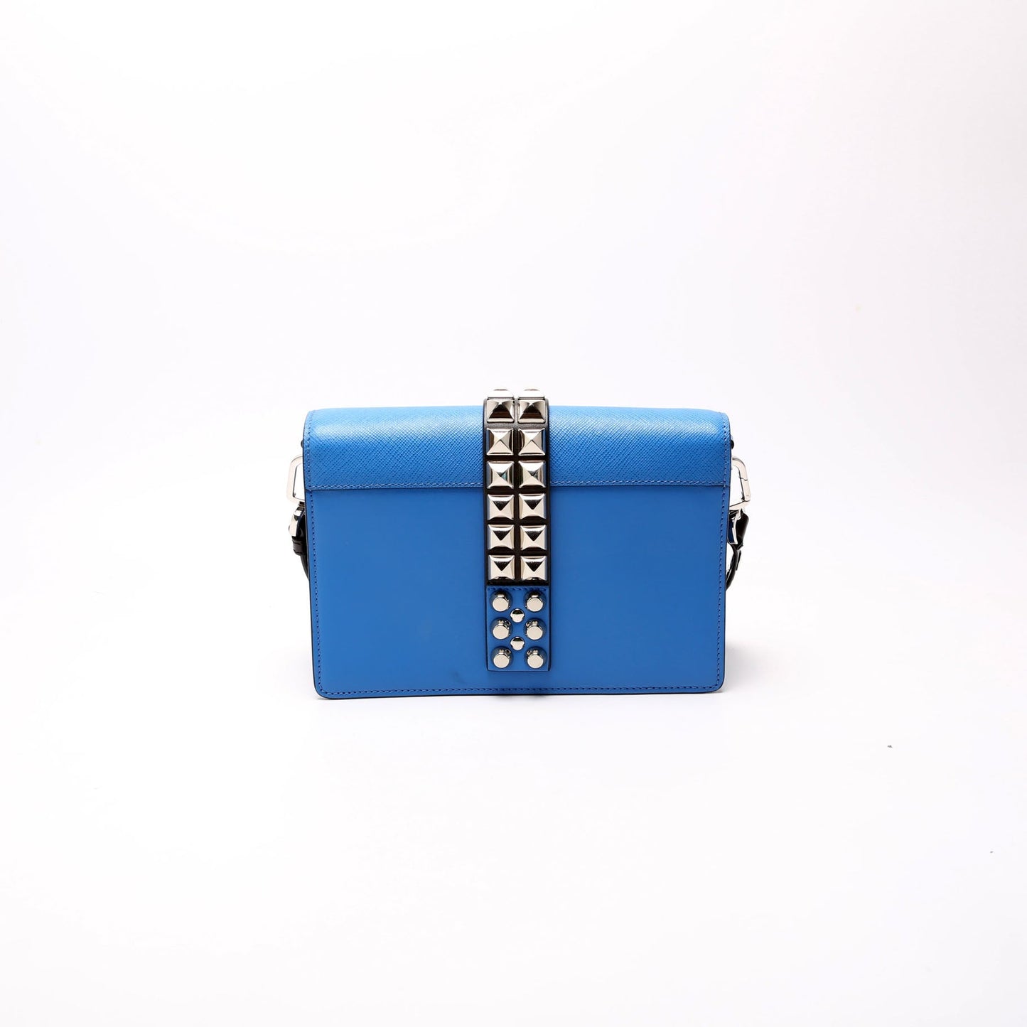 Prada City Studded Crossbody Calfskin Blue Bag