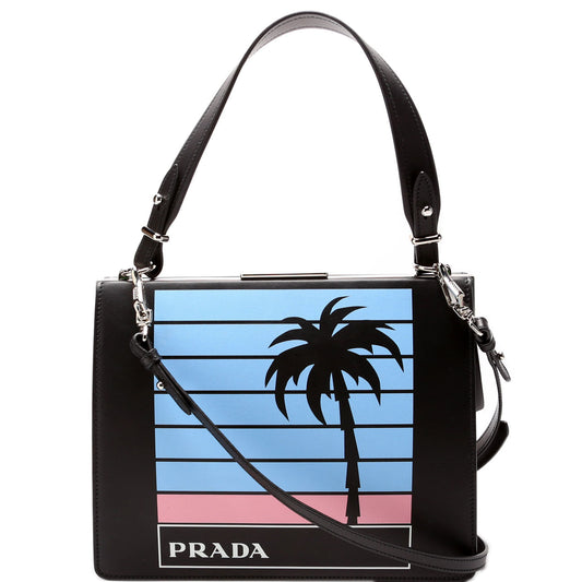 Prada City Calfskin Palm Tree Print Frame Bag