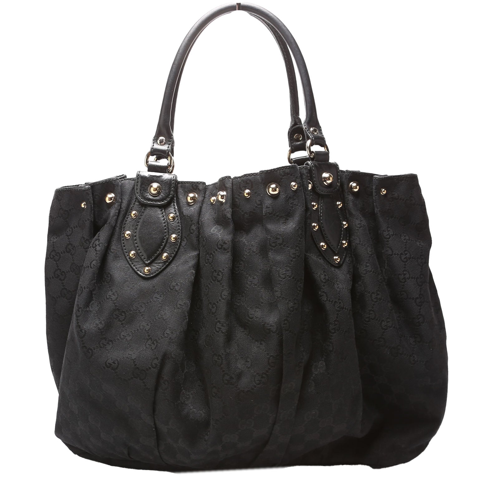 Gucci 203626 GG Canvas Studded Pelham Tote Large Black Bag