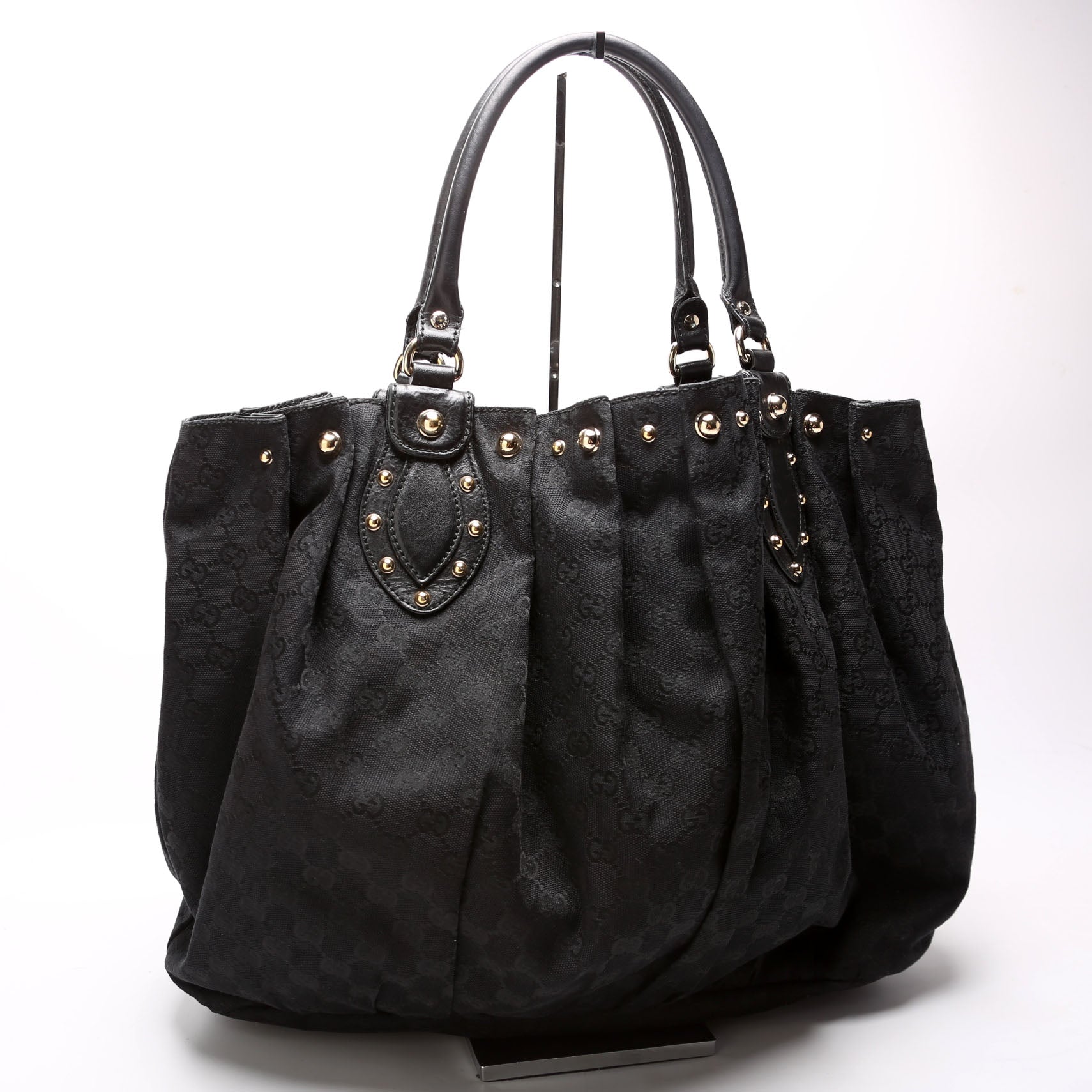 Gucci 203626 GG Canvas Studded Pelham Tote Large Black Bag