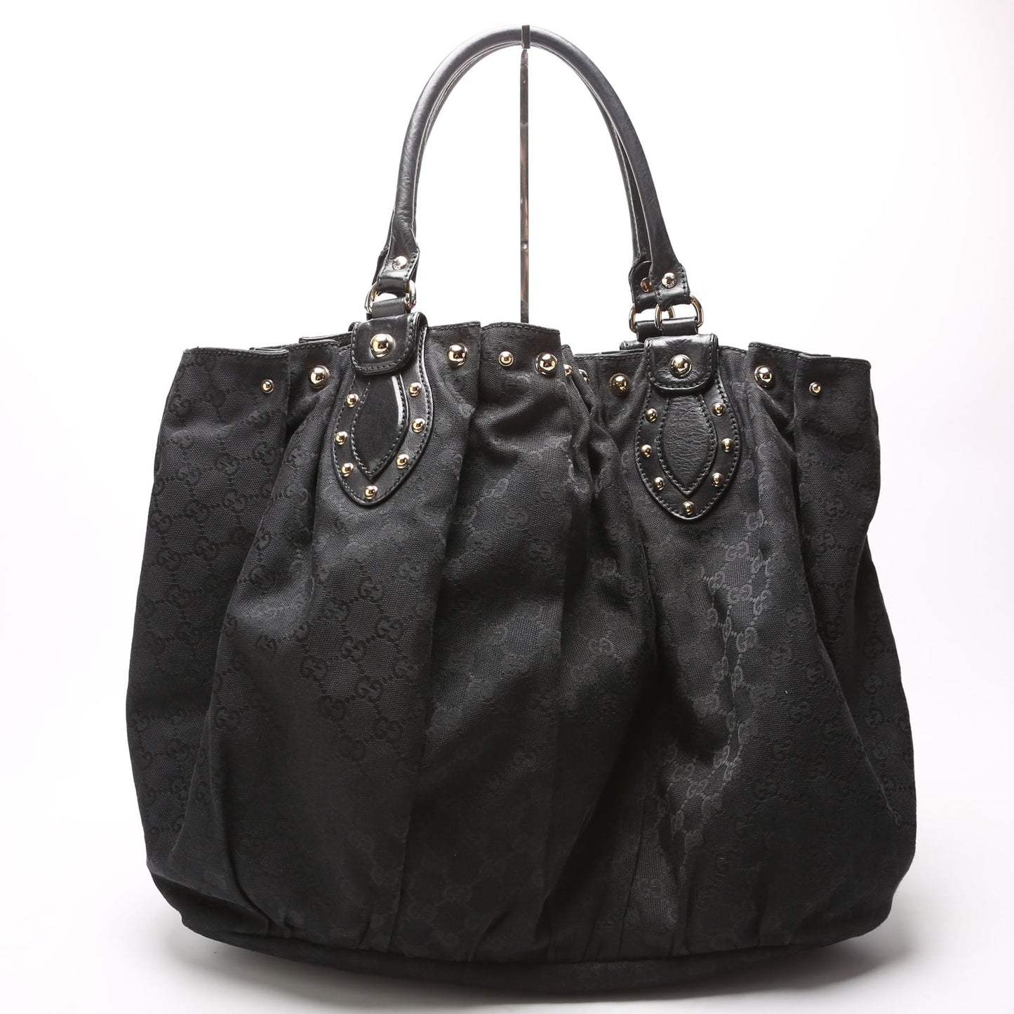 Gucci 203626 GG Canvas Studded Pelham Tote Large Black Bag