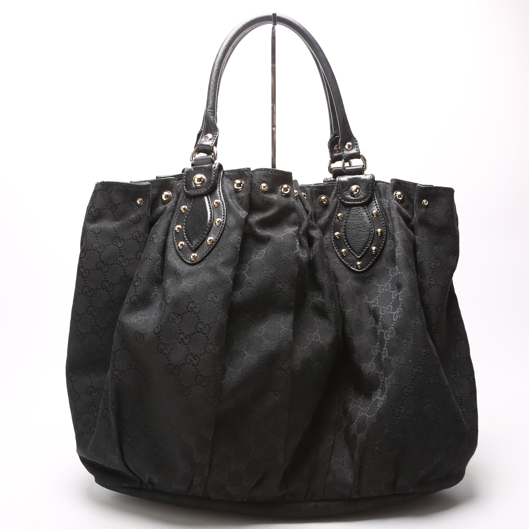 Gucci 203626 GG Canvas Studded Pelham Tote Large Black Bag