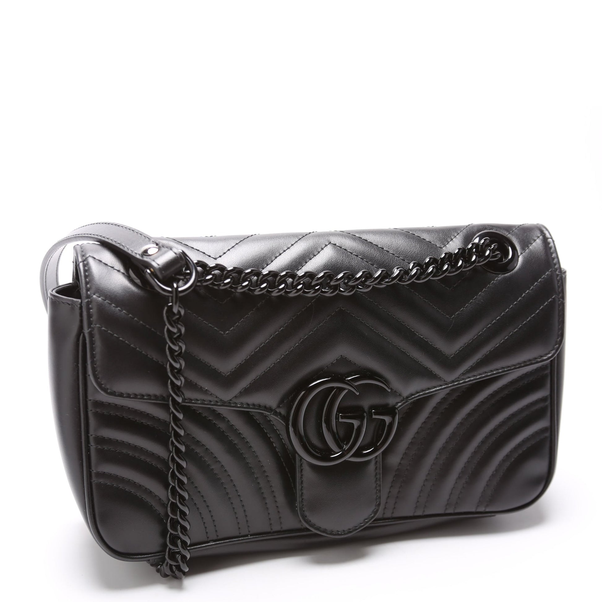 Gucci 443497 Marmont Leather Monochrome Shoulder Small Flap Black Bag