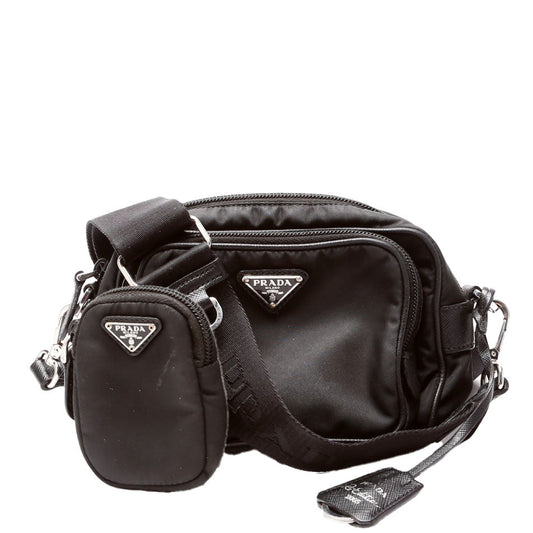 Prada 1BH153 Re-Nylon Saffiano Re-Edition 2005 Mini Camera Black Bag