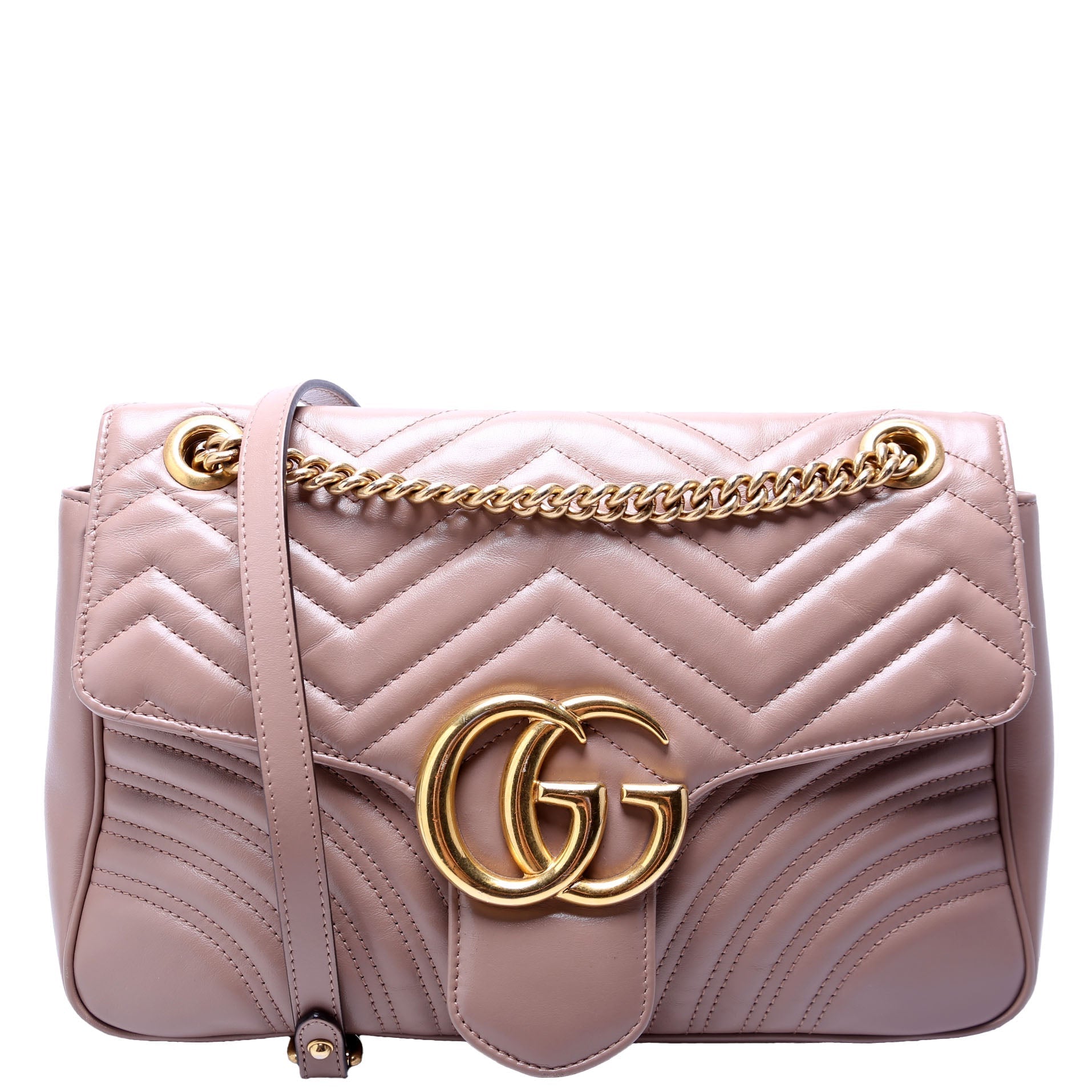 Gucci 443496 Marmont Leather Shoulder Medium Nude Bag