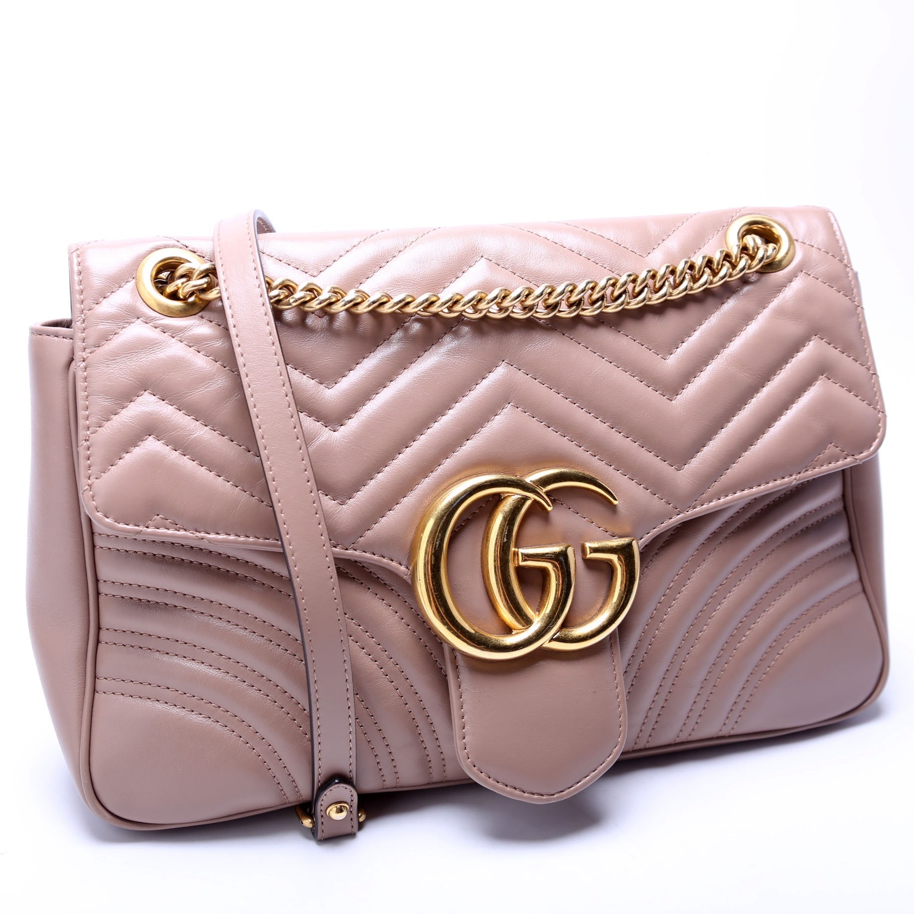 Gucci 443496 Marmont Leather Shoulder Medium Nude Bag