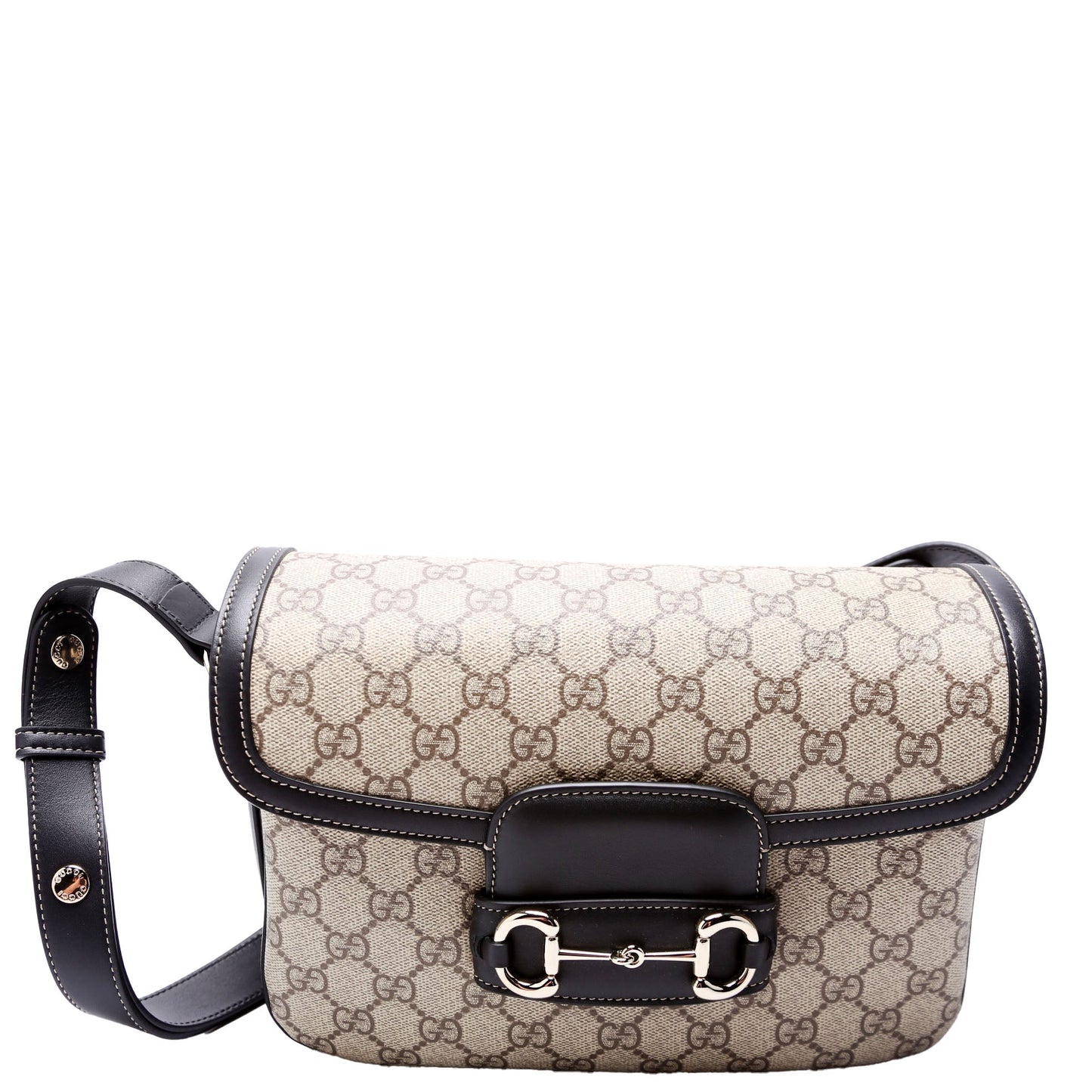 Gucci 815178 GG Supreme 1955 Horsebit Soft Medium Shoulder Black Bag