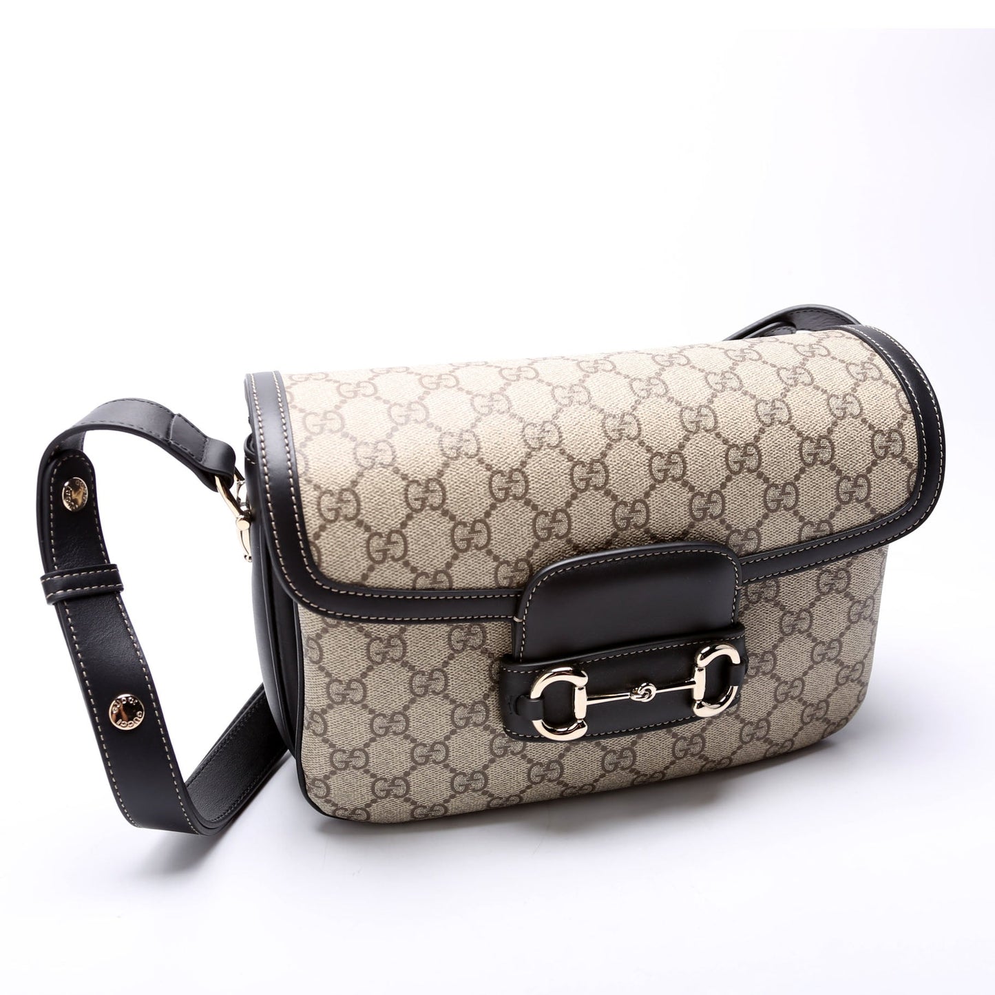 Gucci 815178 GG Supreme 1955 Horsebit Soft Medium Shoulder Black Bag