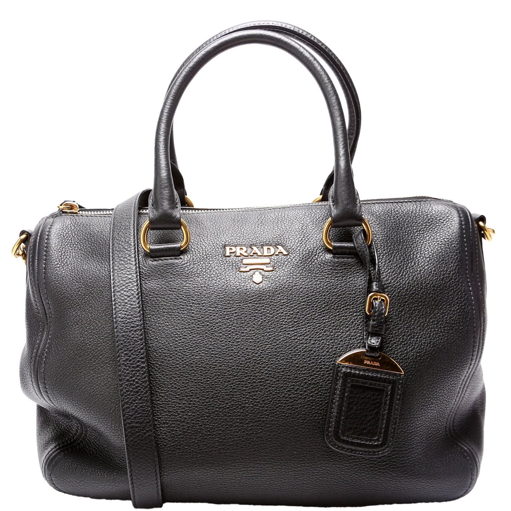 Prada 1BB023 Vitello Daino Phenix Boston Black Bag