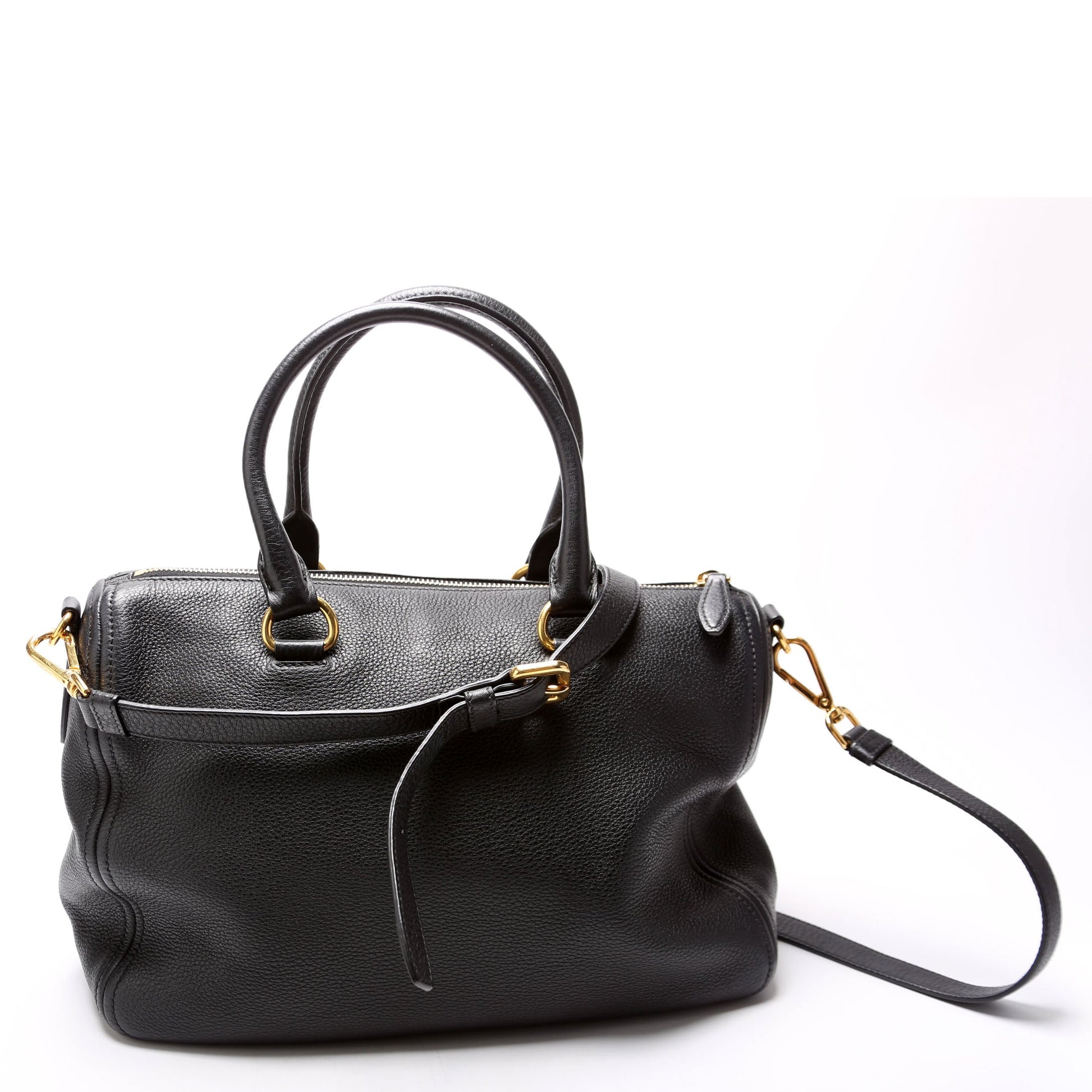 Prada 1BB023 Vitello Daino Phenix Boston Black Bag