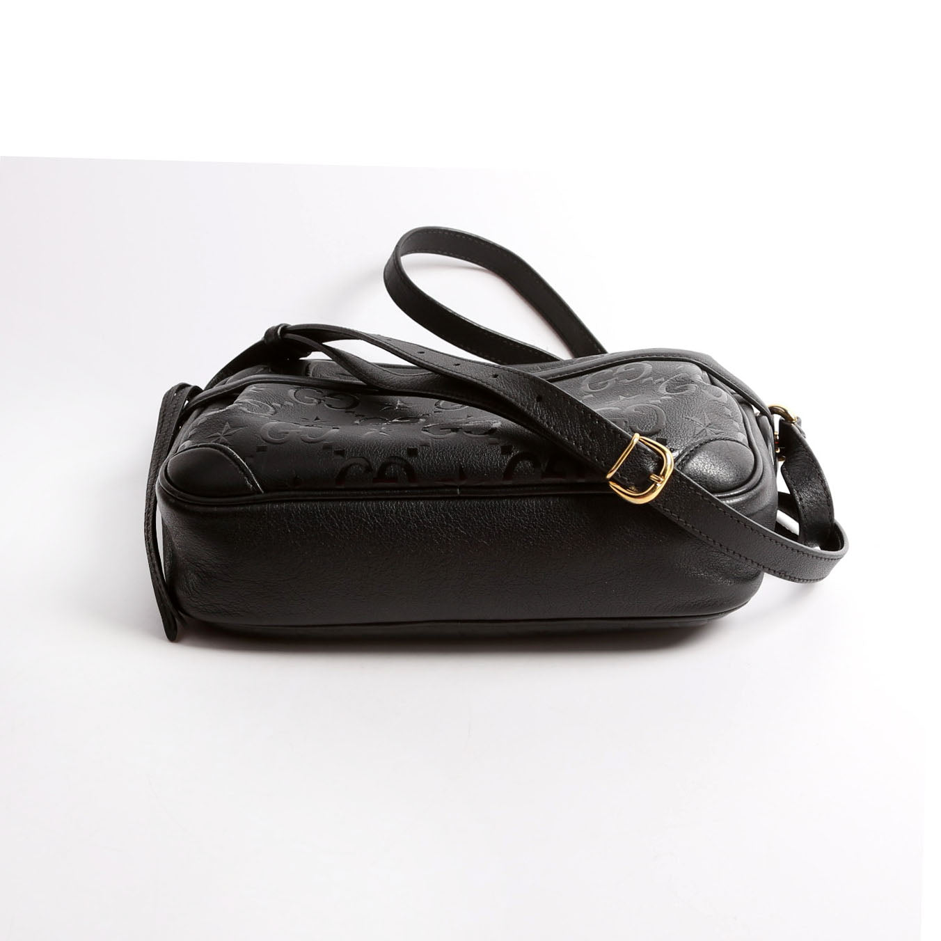 Gucci 675776 GG Star Embossed Leather Small Shoulder Black Bag