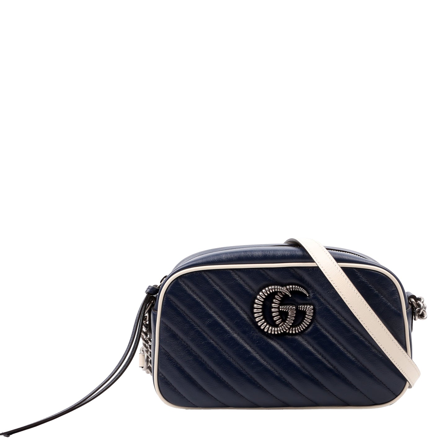 Gucci 447632 Marmont Small Leather Camera Blue/White Bag