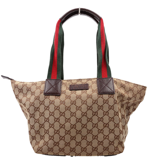 Gucci 131230 GG Canvas Web Bucket Tote Bag