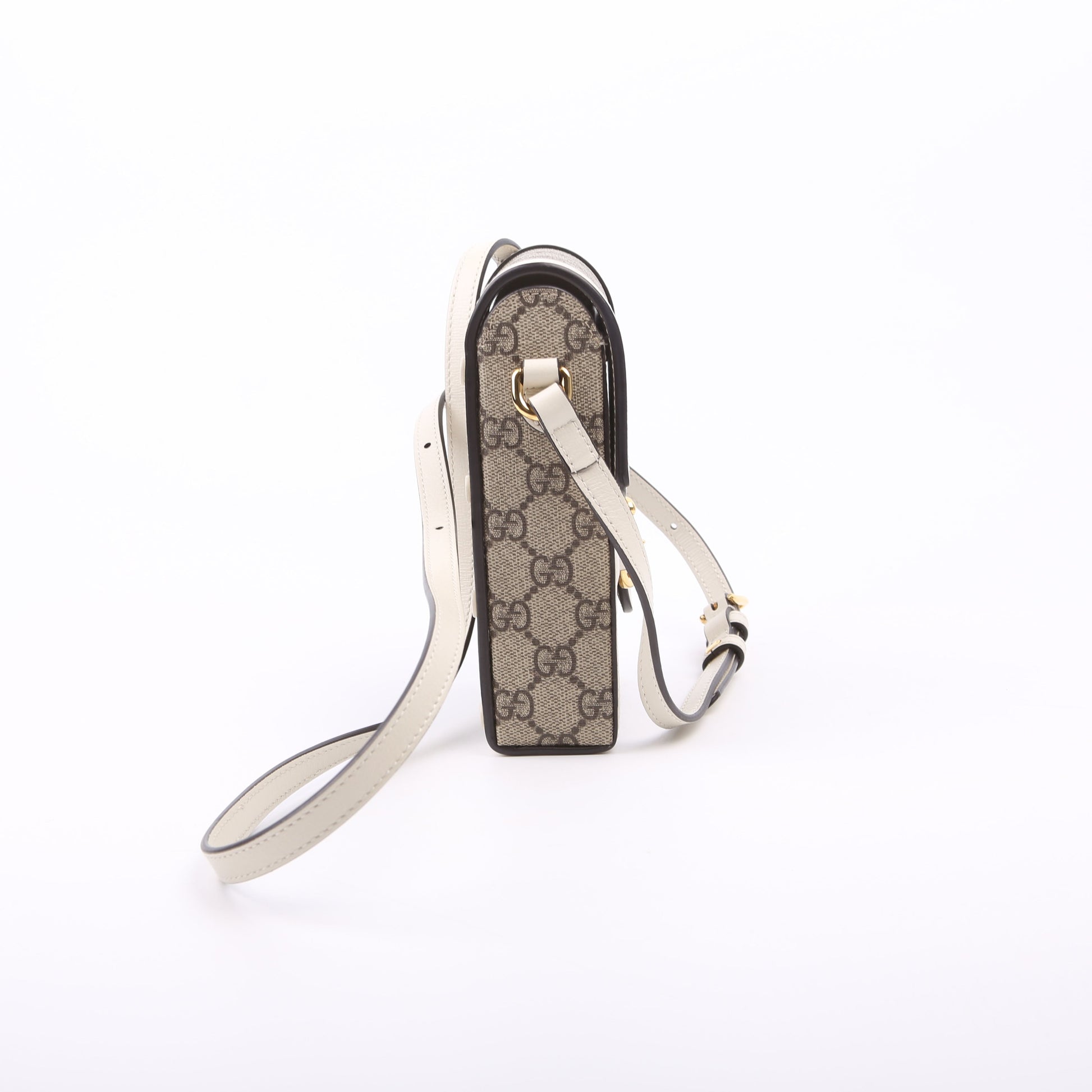 Gucci 625615 Horsebit 1955 GG Supreme Mini White Bag