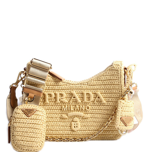 Prada 1BH204 Raffia Re-Edition 2005 Shoulder Tan Bag
