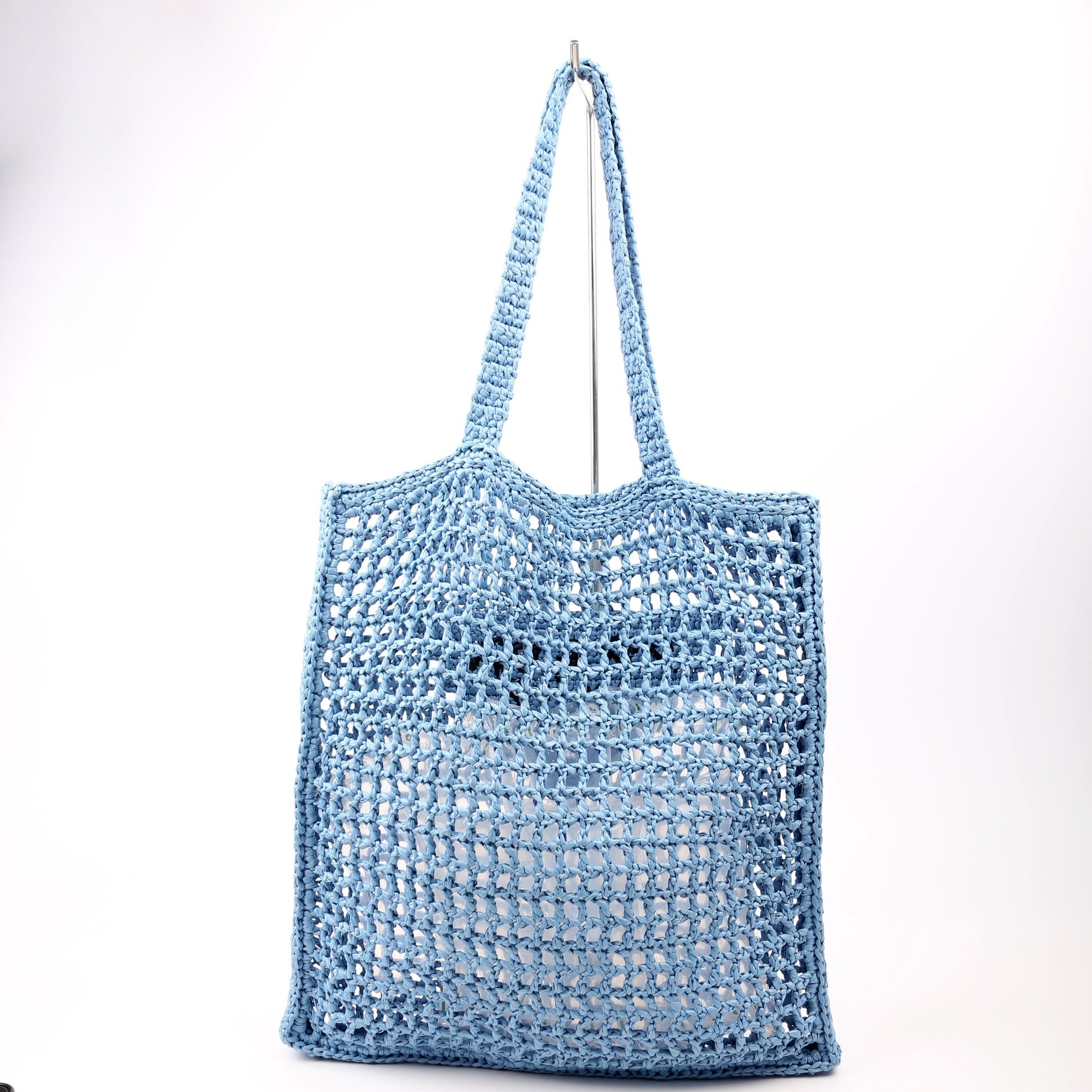 Prada 1BG393 Raffia Crochet Tote Blue Bag