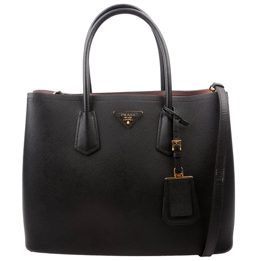 Prada Saffiano Cuir Double Large Black Bag
