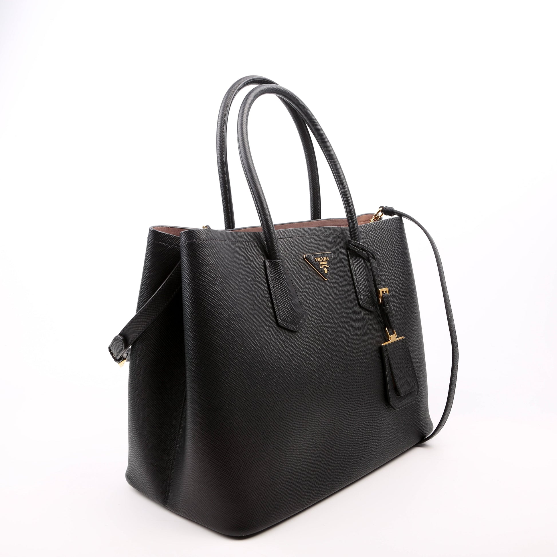 Prada Saffiano Cuir Double Large Black Bag